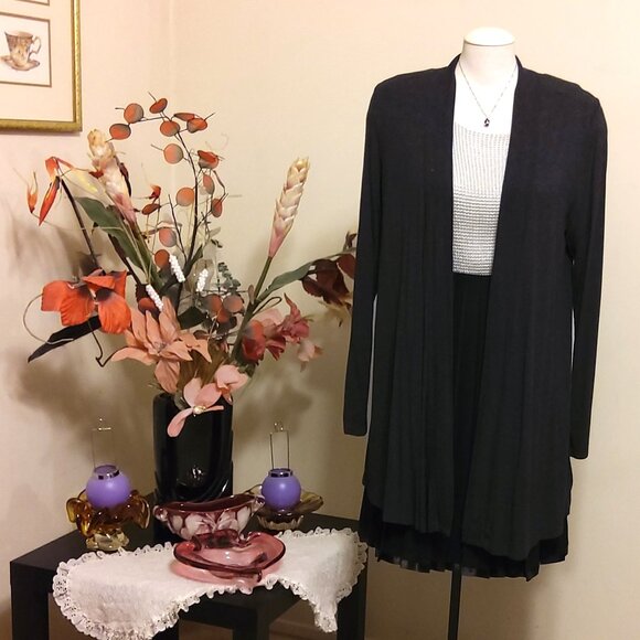 NWOT Nicole Miller Woman's Deep Gray Open Front Coat Outerwear Size L 12 14 L - Picture 4 of 5